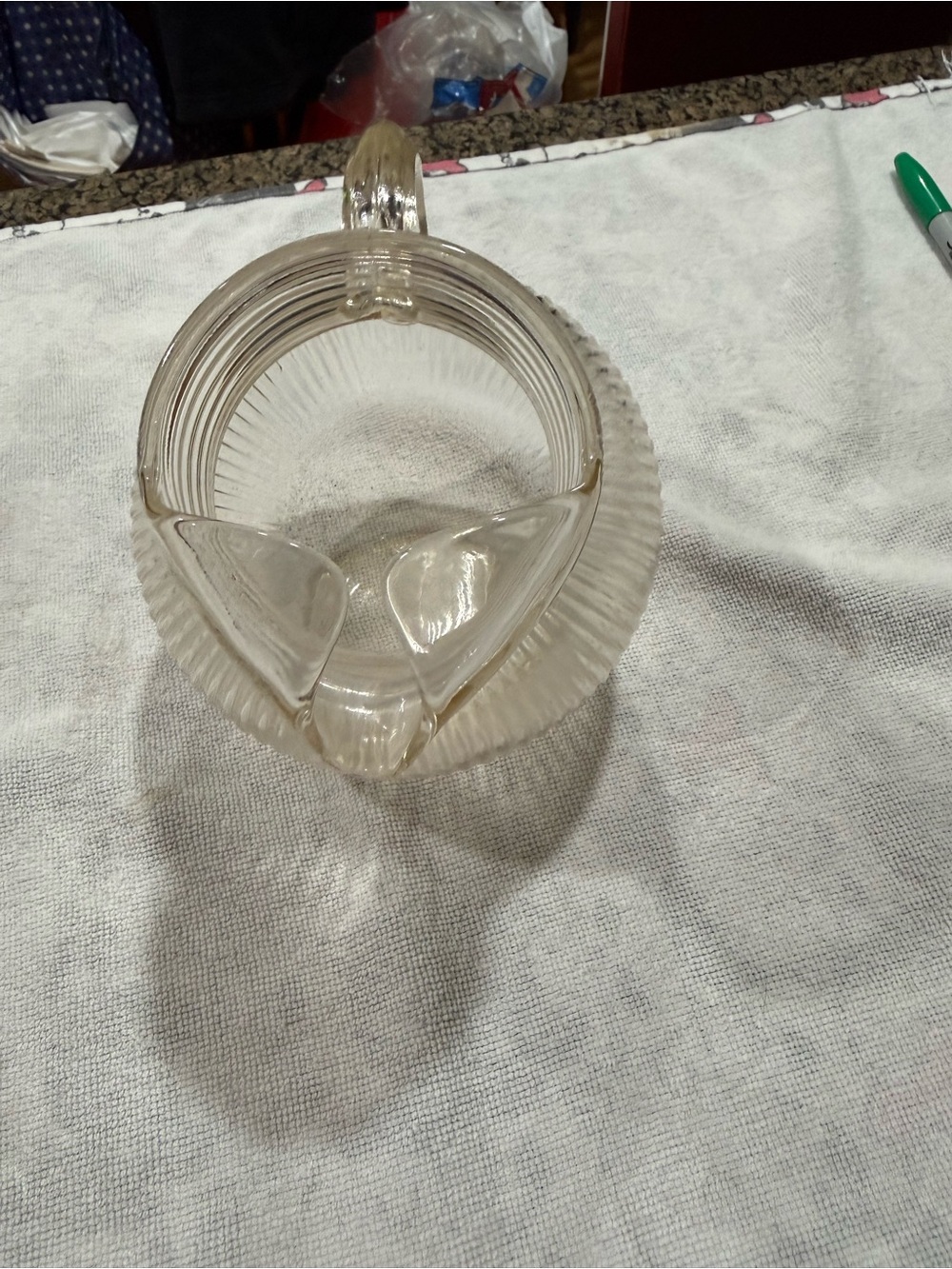 Hand-Blown Ribbed Glass Pitcher - Clear - Picture 2 of 3
